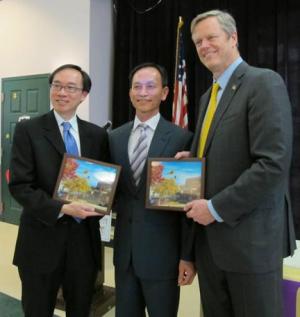 Nam Pham (center) with Gov.-elect Charlie Baker